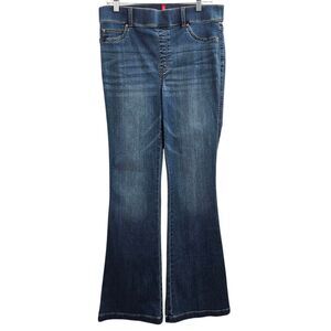 Spanx Pull-On Flare Jeans Size Large Dark Wash Stretch Denim High Rise